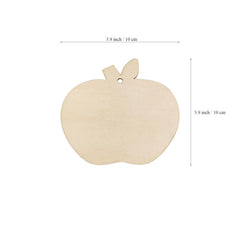 Unfinished wooden apple-shaped cutout with measurements on a white background