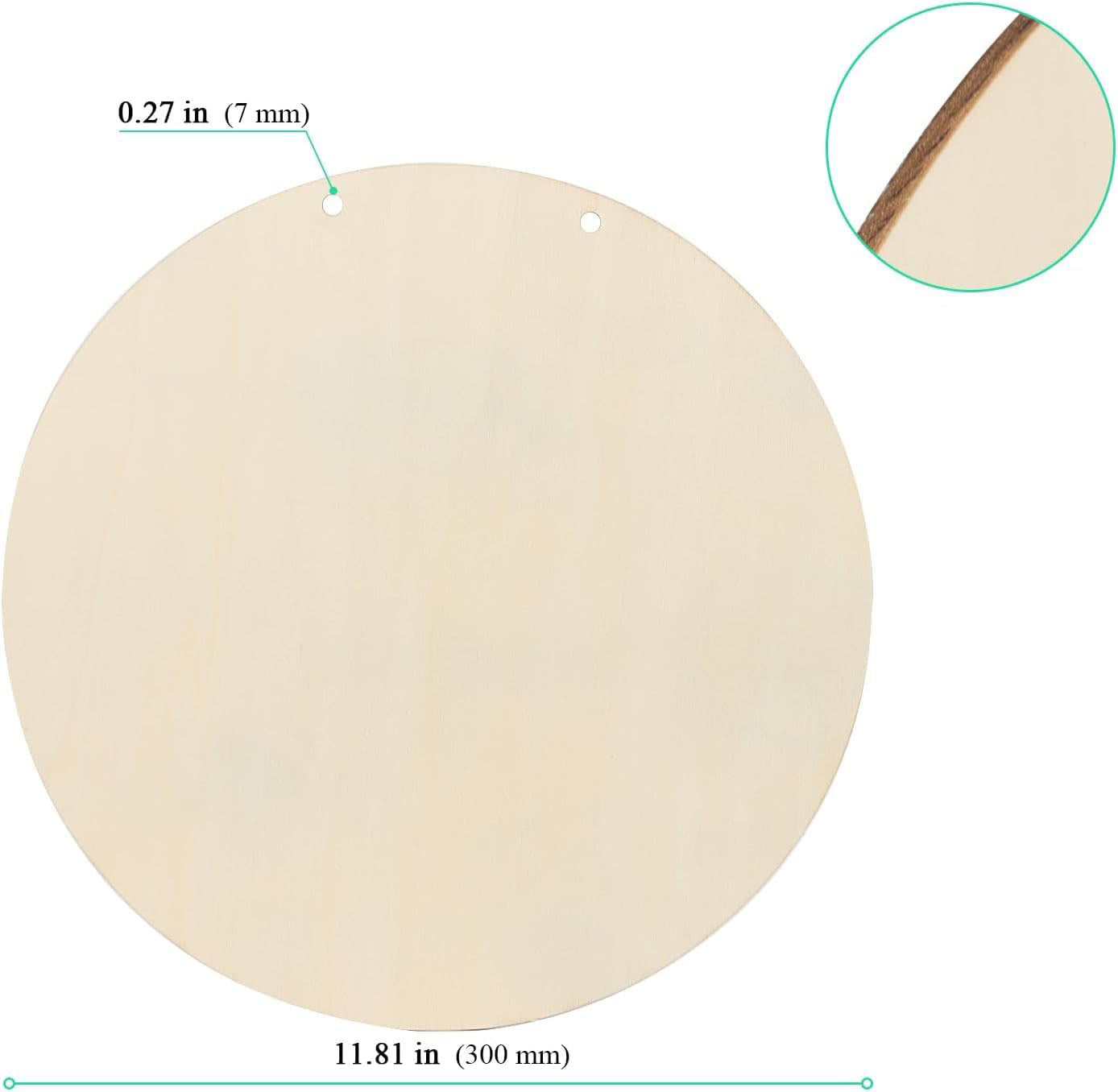 Round wooden board with measurements on a white background
