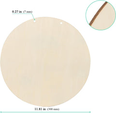 Round wooden board with measurements on a white background