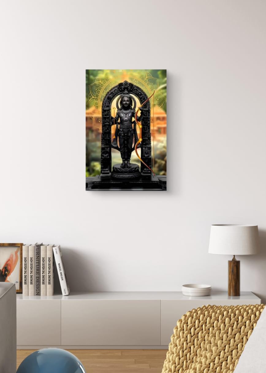 Framed artwork of a statue in a living room setting