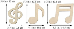 Wooden music notes with measurements in inches and centimeters