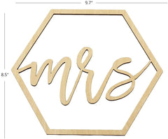 Hexagonal wooden sign with 'Mrs.' in cursive on a white background