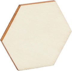 Hexagonal wooden frame with a white background
