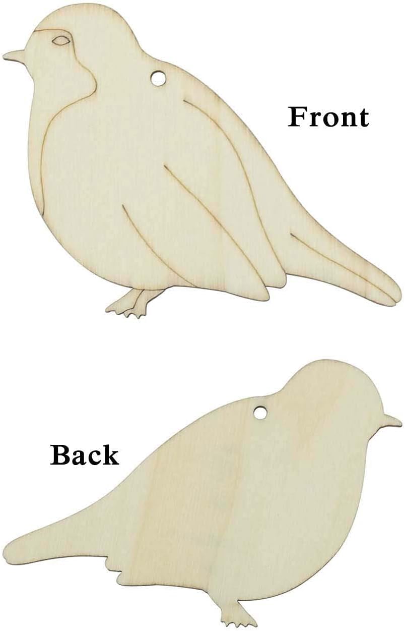 Wooden bird-shaped cutout from front and back perspectives on a white background