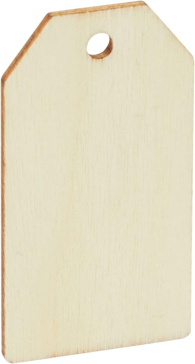 Wooden tag with a hole for hanging on a white background