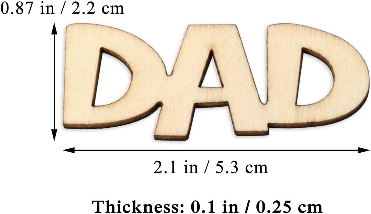 Wooden letter 'DAD' with measurements on a white background