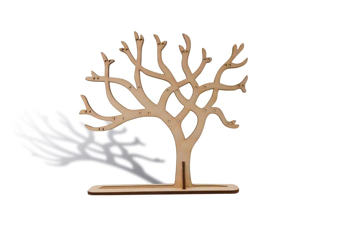 Wooden jewelry tree on a white background