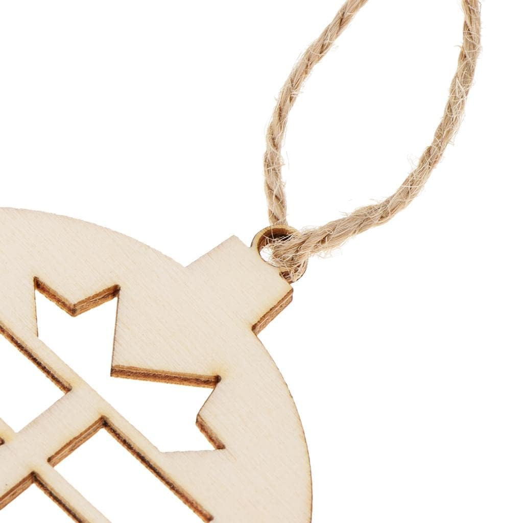 Wooden pendant with star and crescent design on a white background