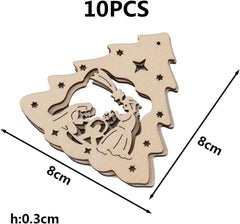 Wooden Christmas tree ornament with measurements on a white background
