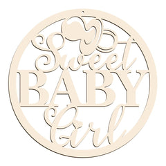 Wooden decorative sign with 'I Sweet Baby Girl' text on a white background
