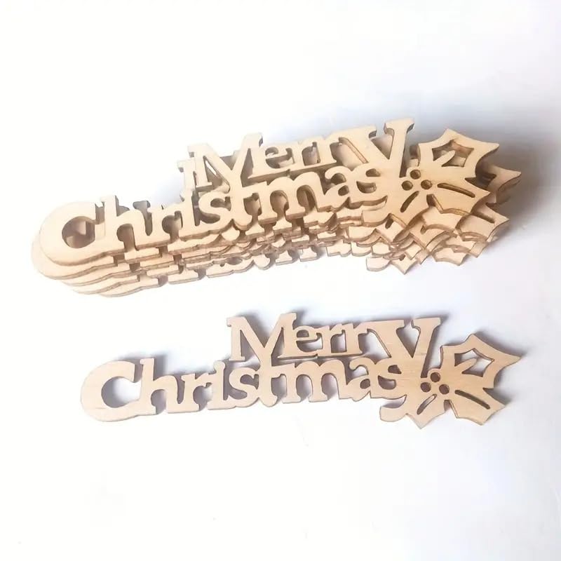 Wooden 'Merry Christmas' decorations on a white background