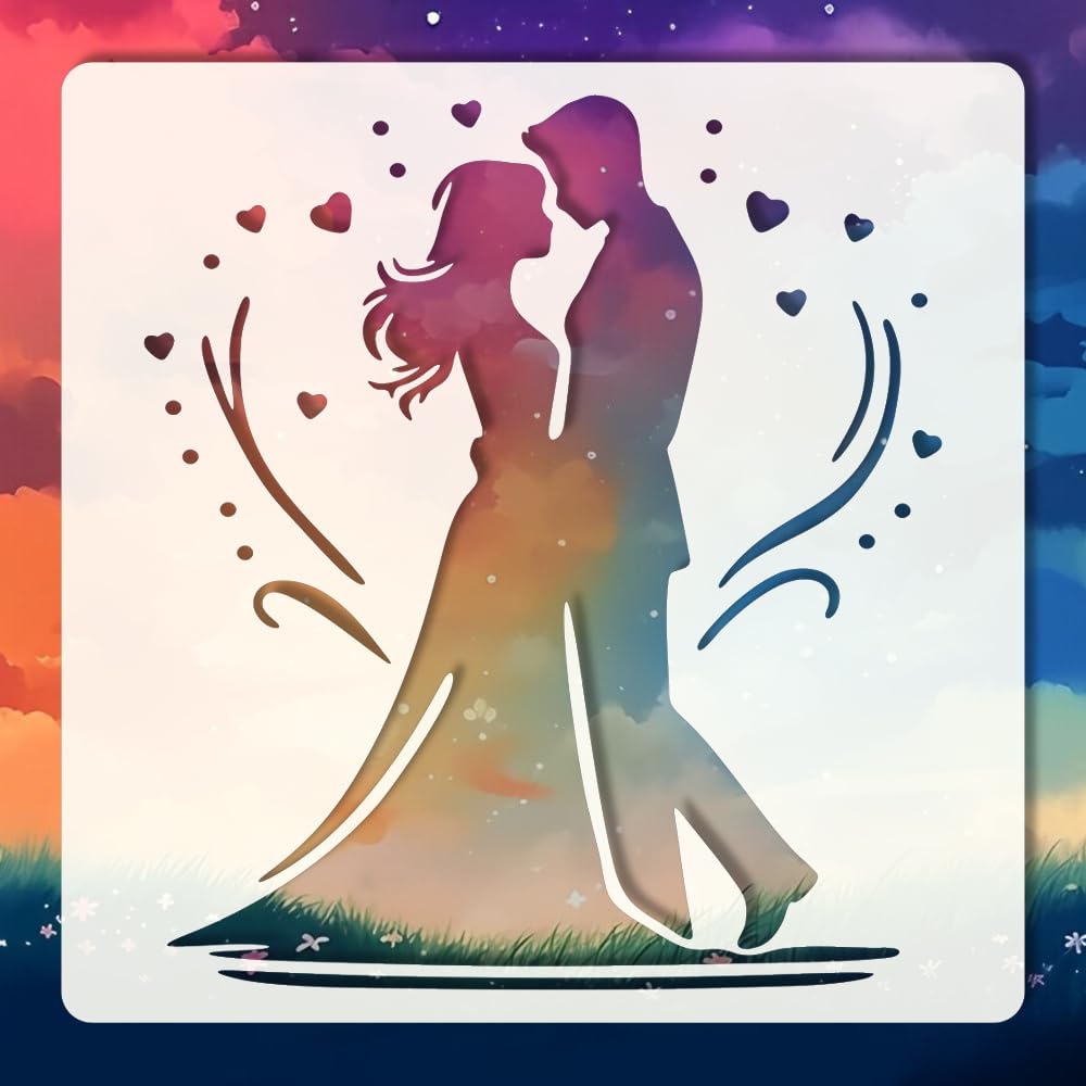 Silhouette of a couple embracing with a colorful gradient background