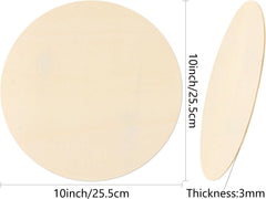 Two round wooden coasters with measurements on a white background