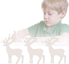 Child playing with white deer figurines on a white background