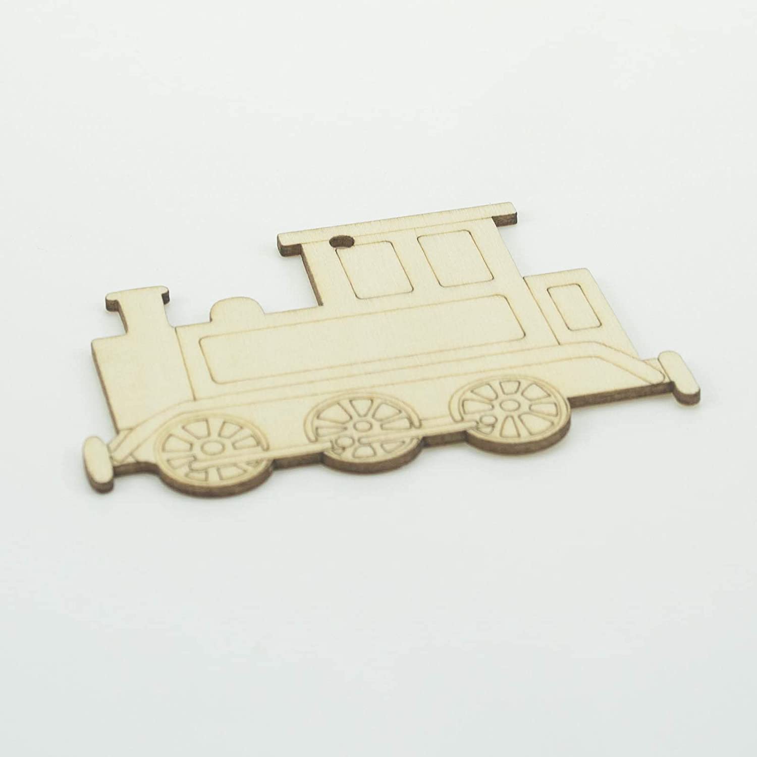 Wooden toy train car on a white background