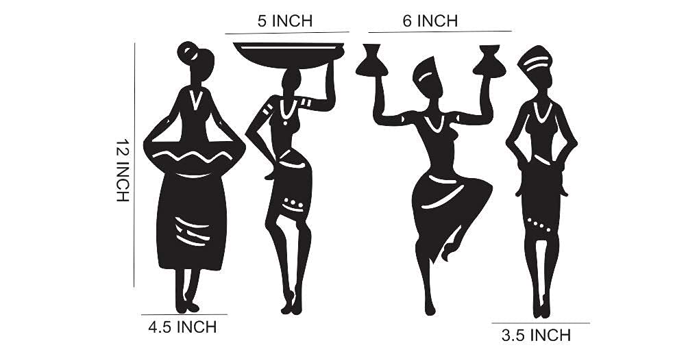Silhouette illustrations of women with dimensions on a white background