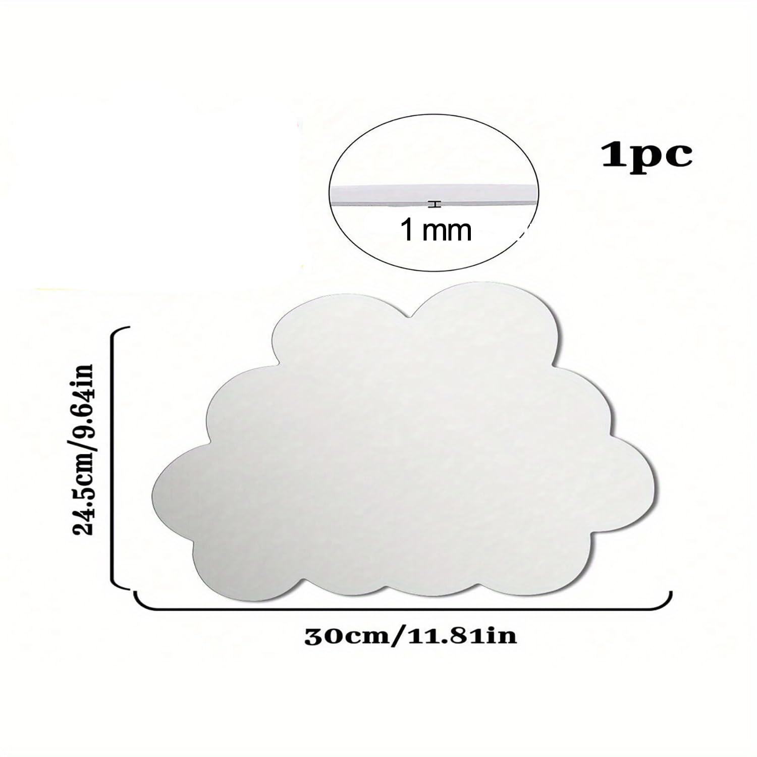 Measurement chart of a cloud-shaped object with dimensions and a single piece label.