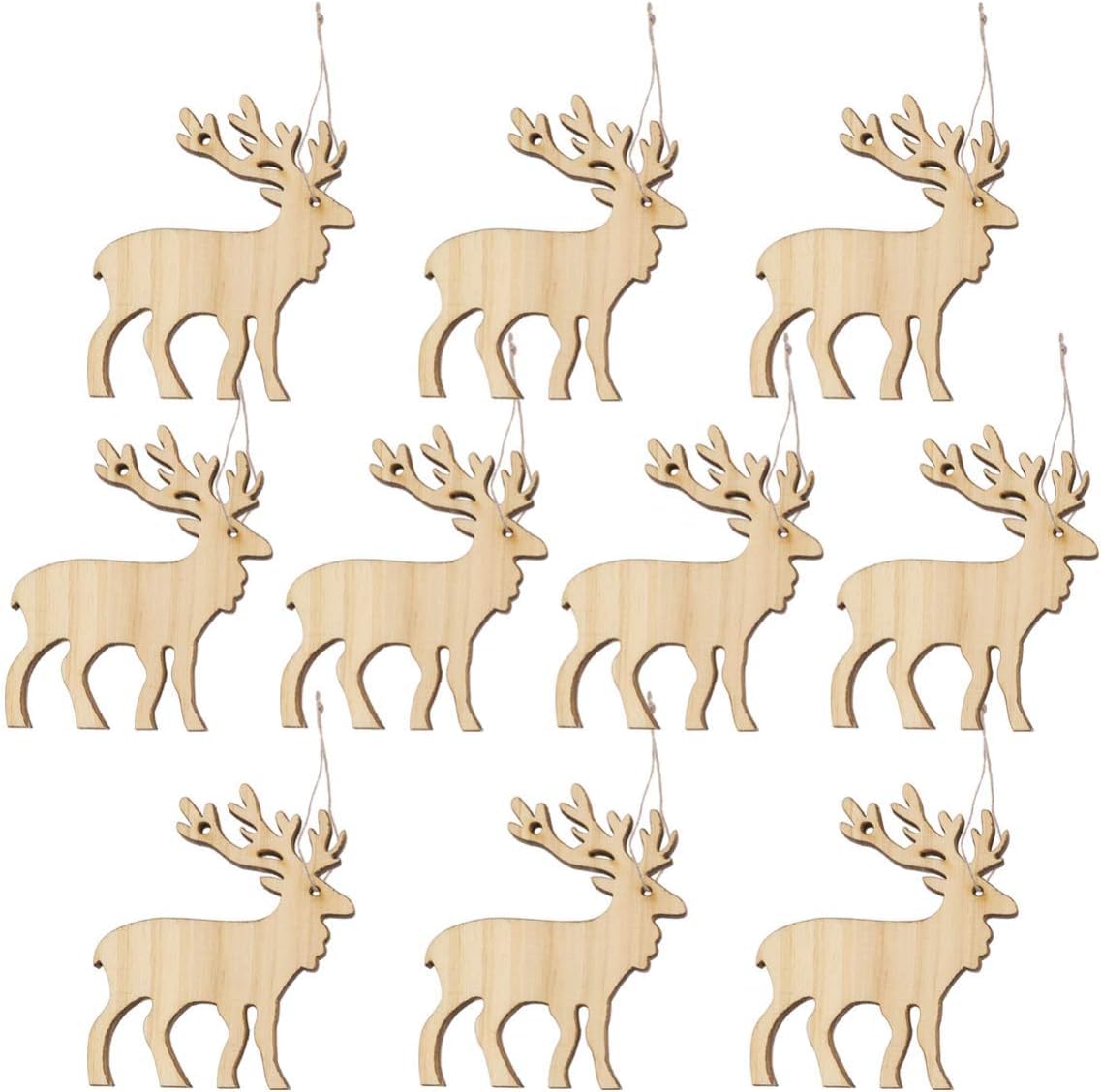 reindeer wooden ornaments set of 10