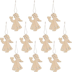 wooden angel heart Christmas ornaments set of 10