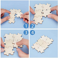 Cliths Set of 100 Blank Wooden Jigsaw Puzzles Square Pieces for DIY Crafts Interlocking Craft Puzzles