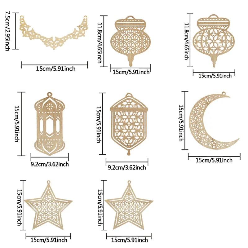 Set of decorative metal cutouts with measurements on a white background
