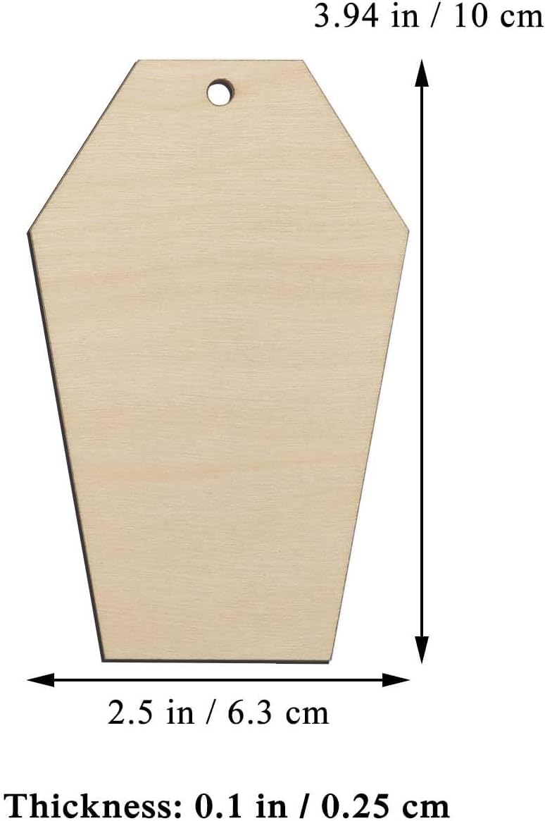 Hexagonal wooden tag with dimensions labeled