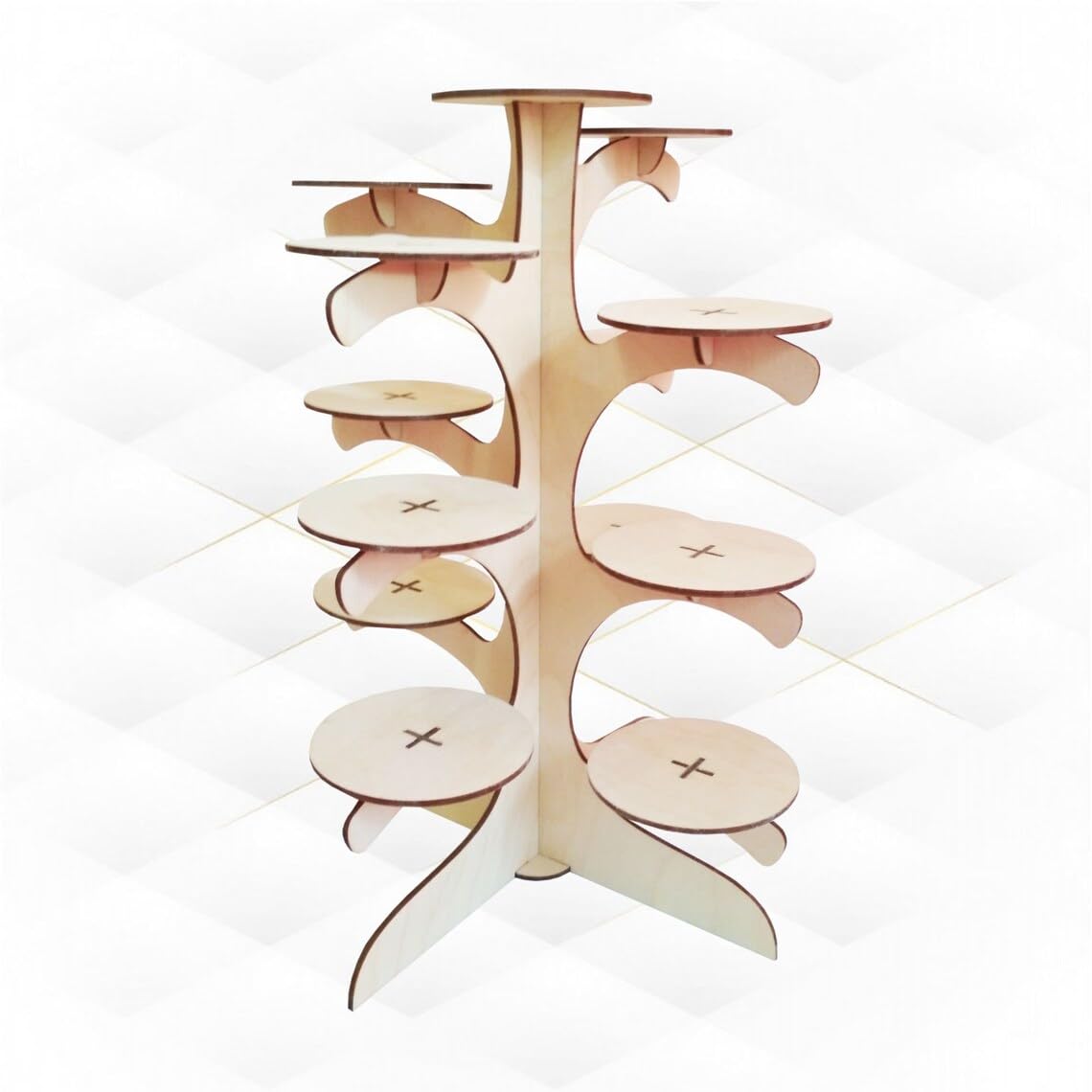 Wooden tiered display stand on a white background