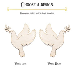 Two designs of a dove with an olive branch, one facing left and one facing right, on a white background.