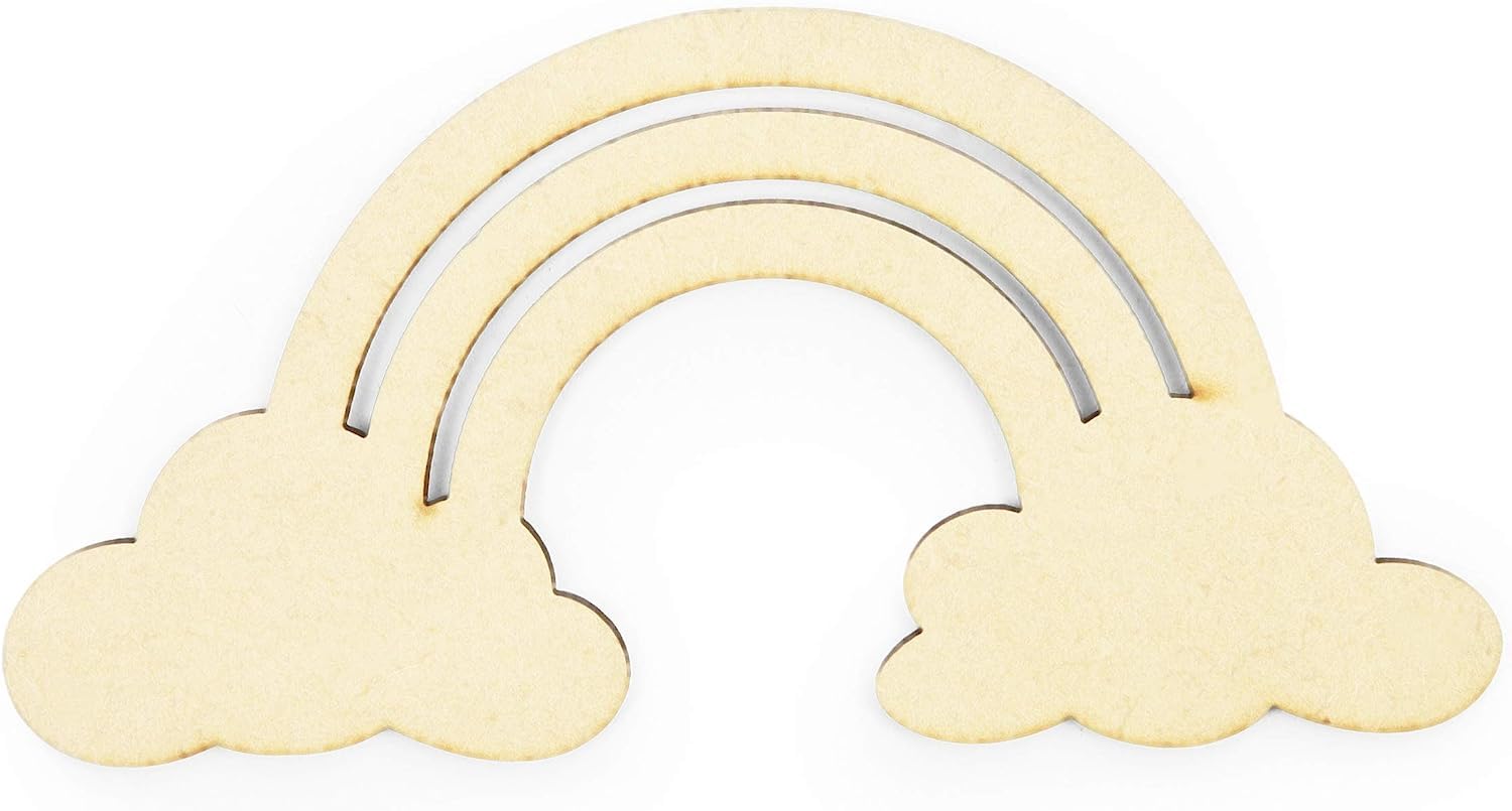 Decorative rainbow and cloud design on a white background