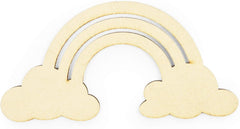 Decorative rainbow and cloud design on a white background