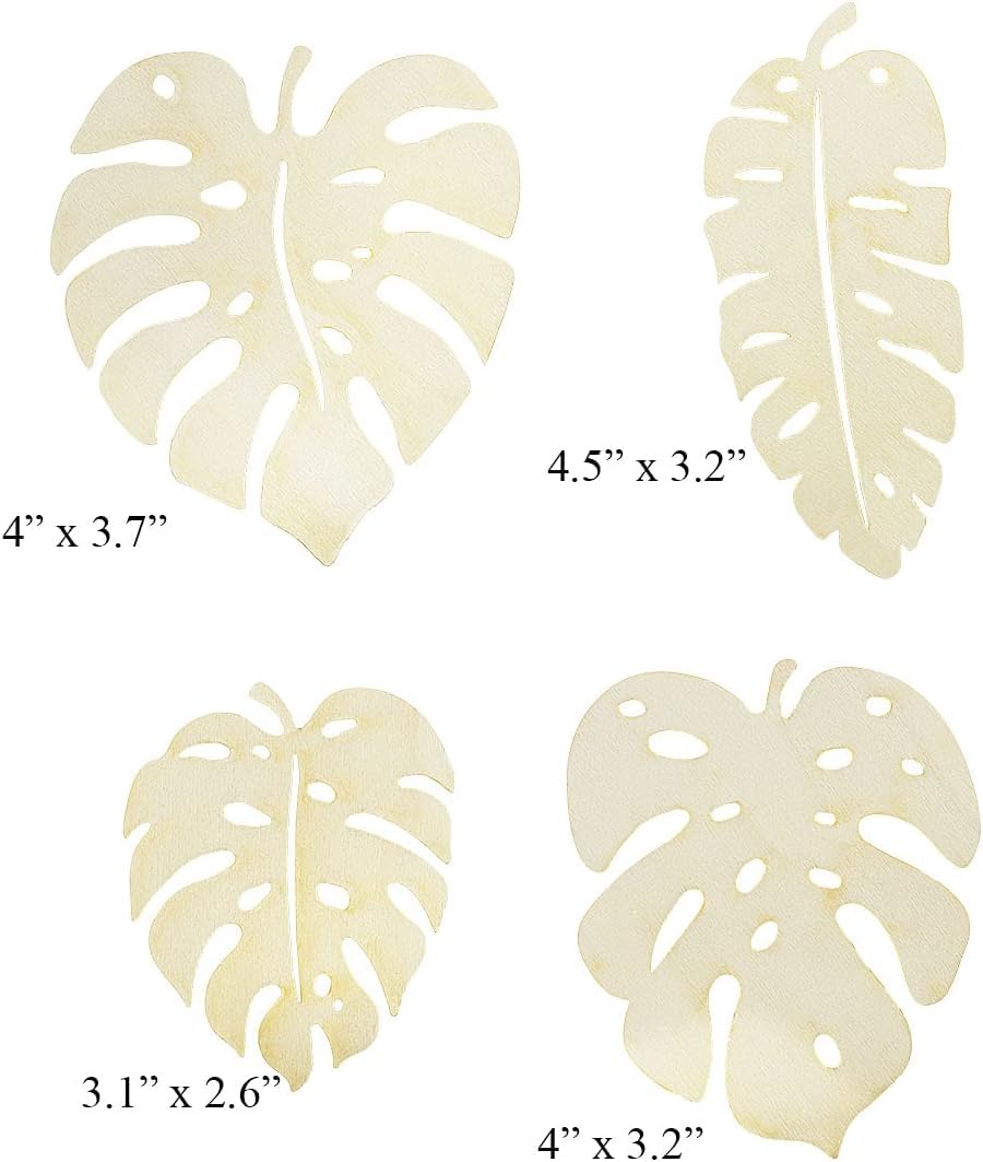 Set of four decorative leaf shapes with measurements below each.
