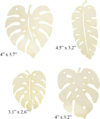 Set of four decorative leaf shapes with measurements below each.