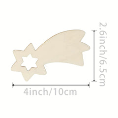 Wooden shark fin cutout with measurements on a white background