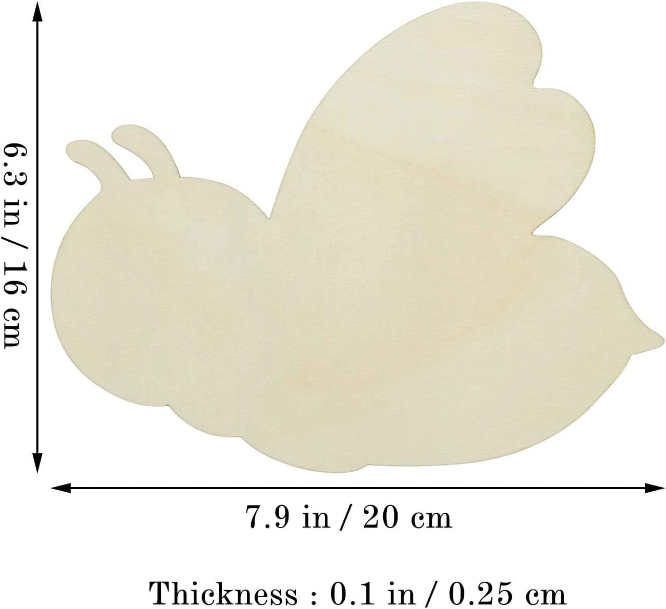 Beige butterfly-shaped object with dimensions on a white background