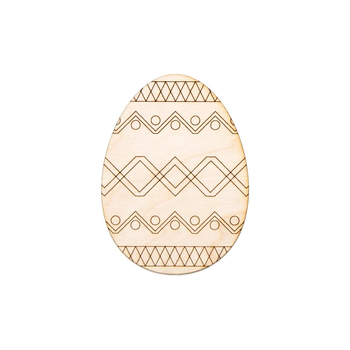 Wooden Easter egg with geometric pattern on a white background