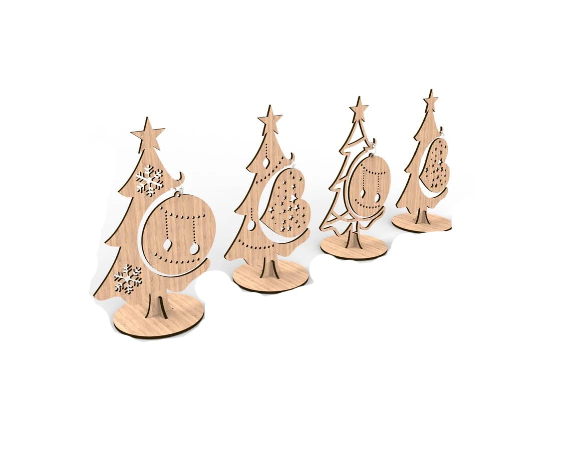 American Elm Christmas Holders Pack of 4 Wooden Stands MDF Display Cutouts for Holiday Decor