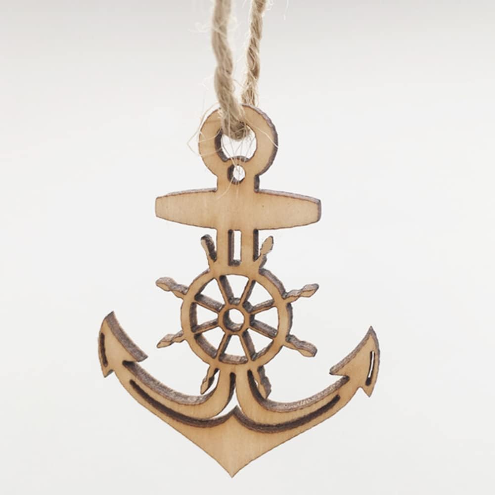 Wooden anchor and wheel ornament on a white background