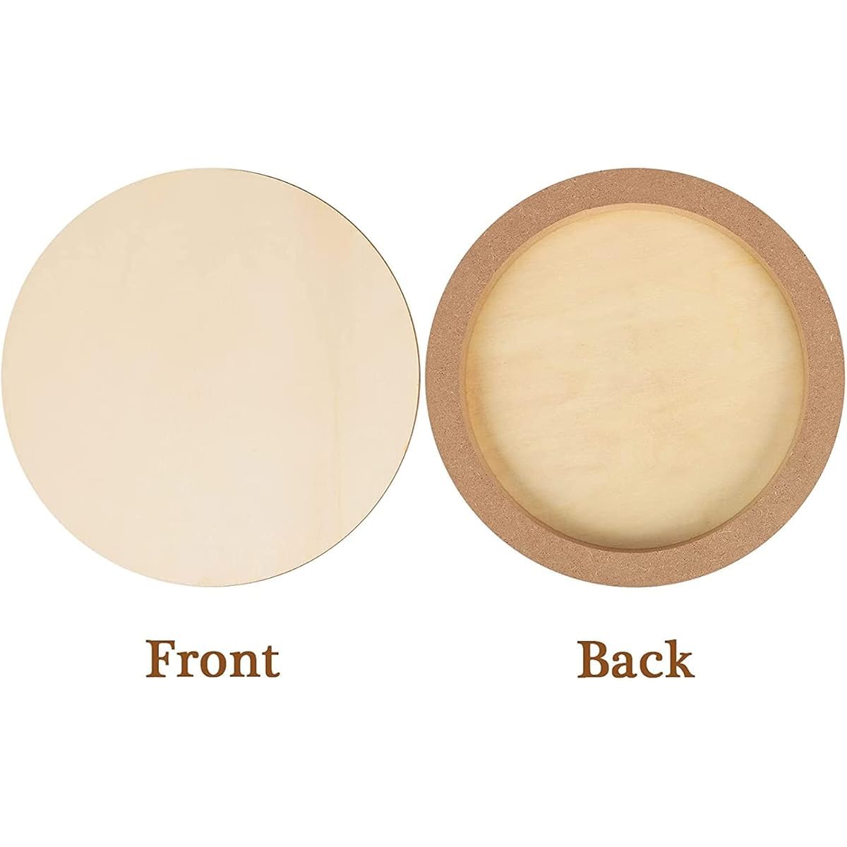 Comparison of front and back views of a round beige object with a brown rim.