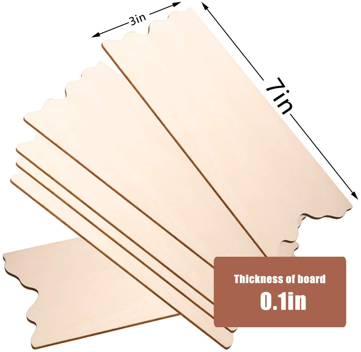 Set of wooden boards with dimensions and thickness label on a white background