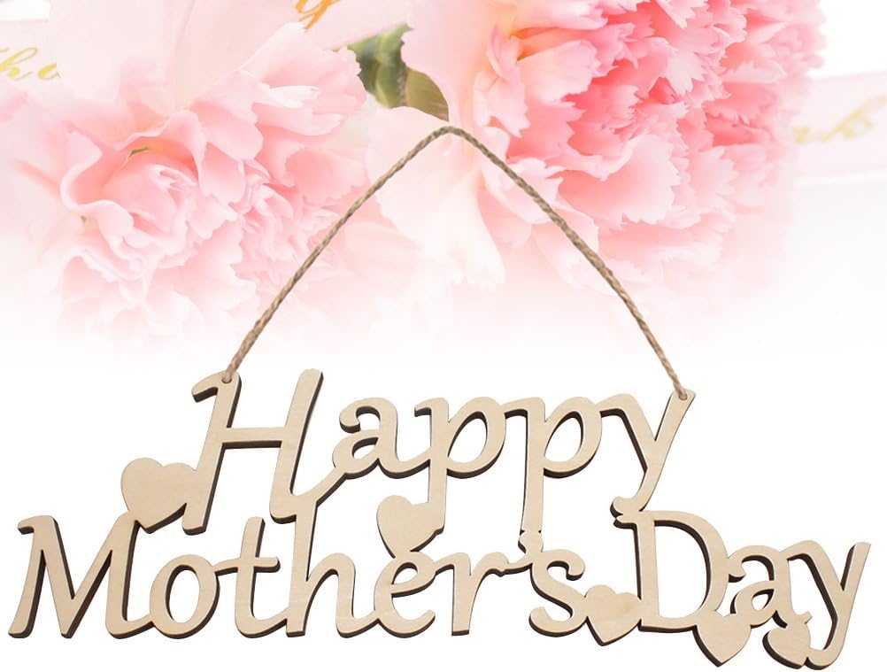 Wooden 'Happy Mother's Day' sign with pink floral background