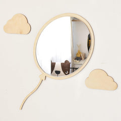 American Elm Mirror Balloon & Clouds Set Unbreakable Kids Room Decor Shatterproof Acrylic & Pine MDF