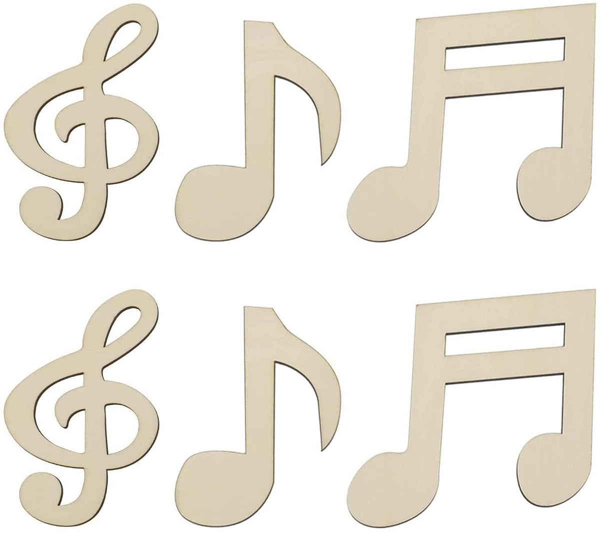 Set of wooden music notes and symbols on a white background