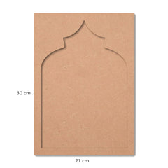 Brown cardboard with cut-out design and measurements on a white background
