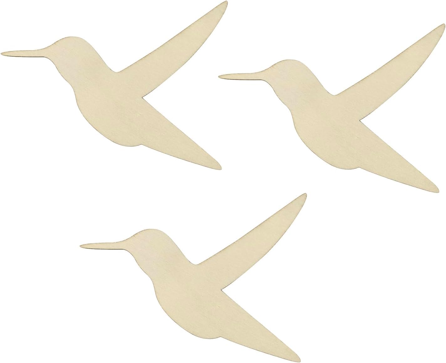 Three beige bird-shaped decorations on a white background