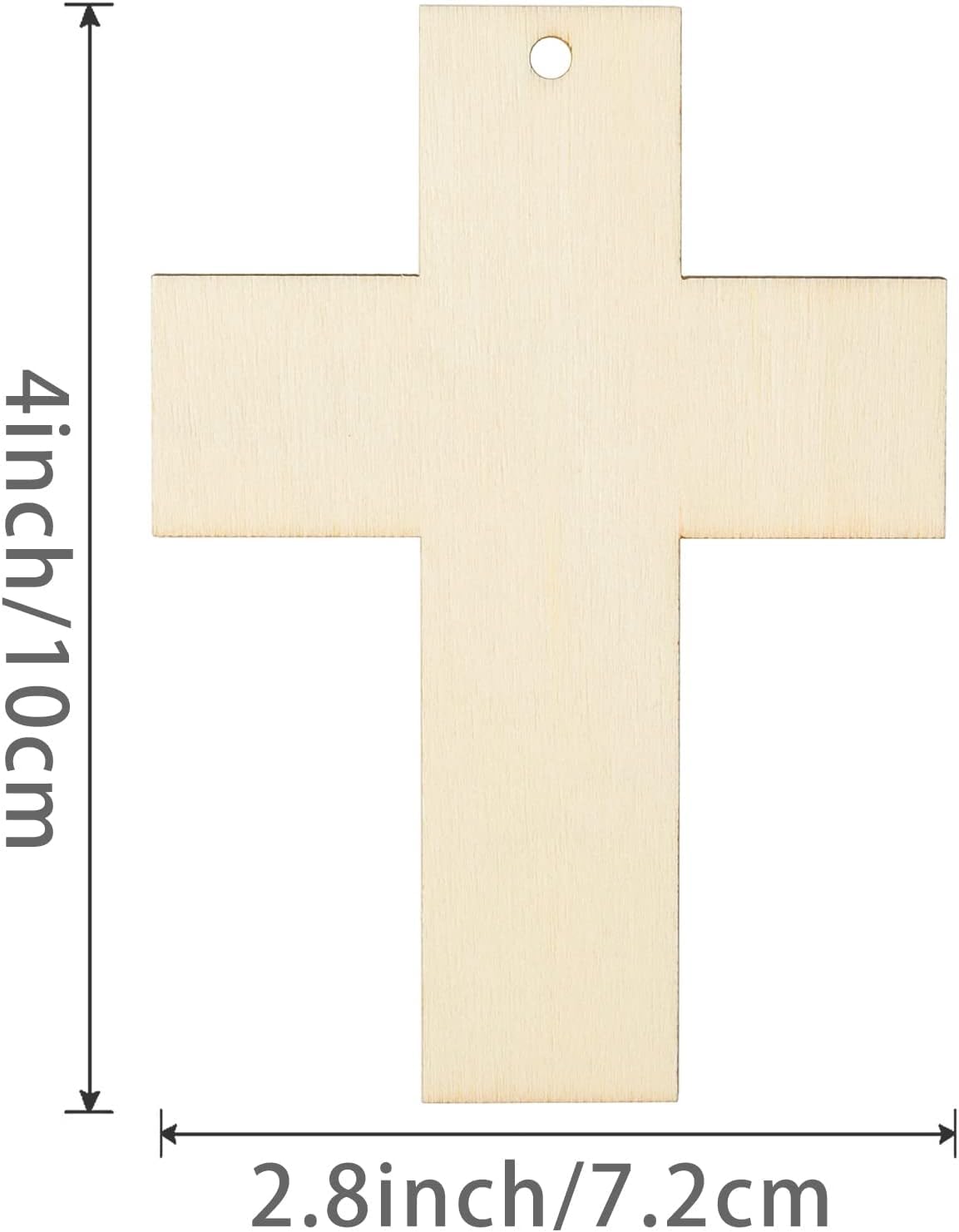Wooden cross with dimensions labeled on a white background