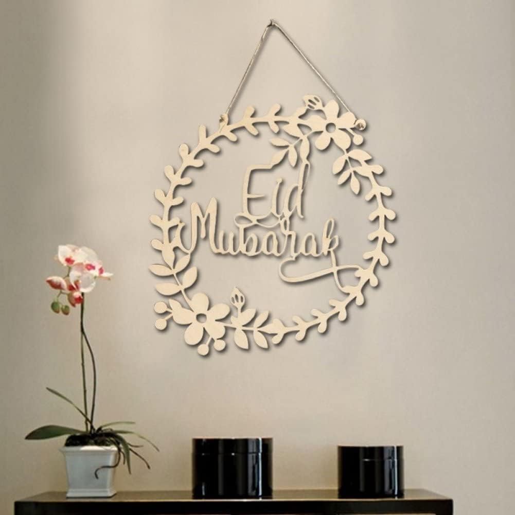 Decorative wall hanging with 'Eid Mubarak' text on a neutral background
