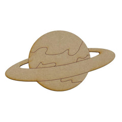 Wooden puzzle shaped like a planet with rings on a white background