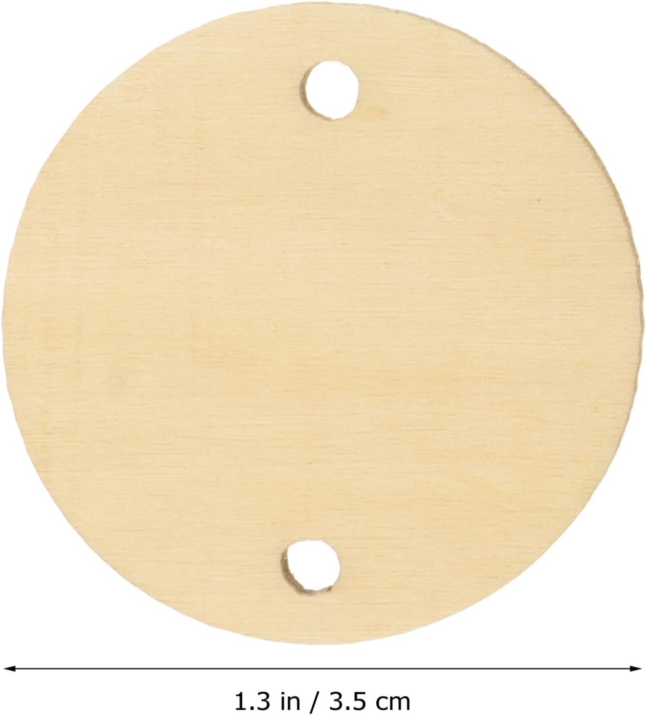 Round wooden tag with a hole, size 1.3 inches or 3.5 cm, on a white background