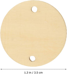 Round wooden tag with a hole, size 1.3 inches or 3.5 cm, on a white background
