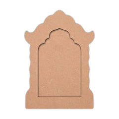 Brown cardboard cutout of a decorative arch on a white background